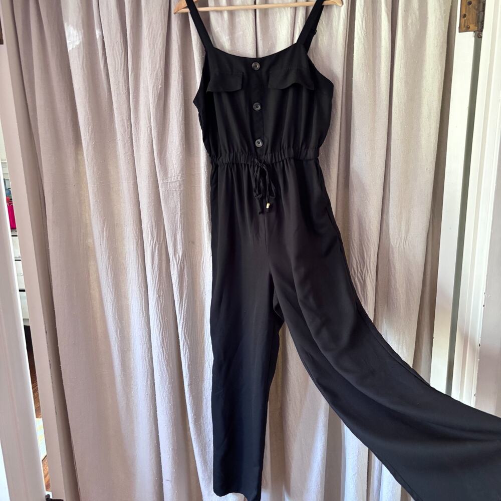 Blush Wide Leg Sleeveless Casual Summer Jumpsuit Black Bodice Drawstring Waist L